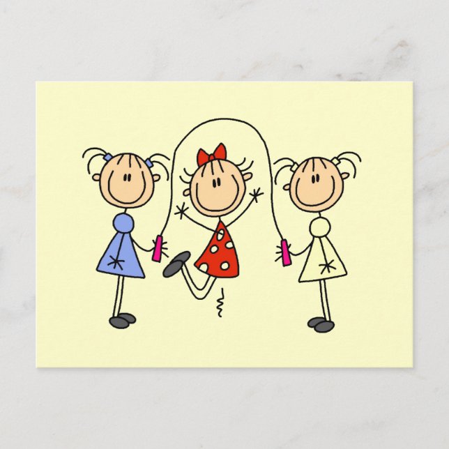 Stick Figure GIrls Jumping Rope Postcard (Front)