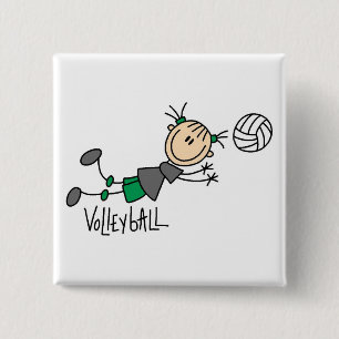 Stick Figure Girls Volleyball T-shirts and Gifts Button