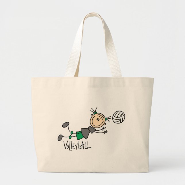 Stick Figure Girls Volleyball T-shirts and Gifts Large Tote Bag (Front)