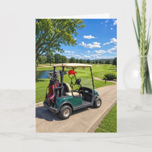Stick Figure Golfer in a Golf Cart Card