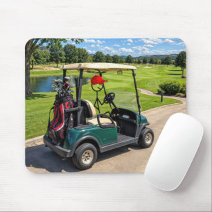 Stick Figure Golfer in a Golf Cart Mouse Pad