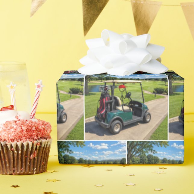 Stick Figure Golfer in a Golf Cart Wrapping Paper (Birthday Party)