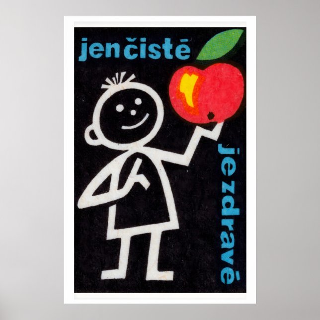 Stick Figure Holding Apple Matchbox Art Print (Front)