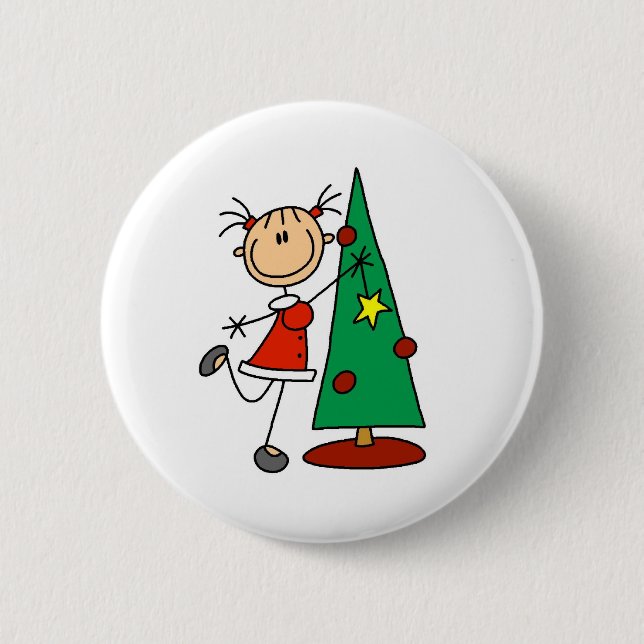 Stick Figure Holiday  Tree Button (Front)