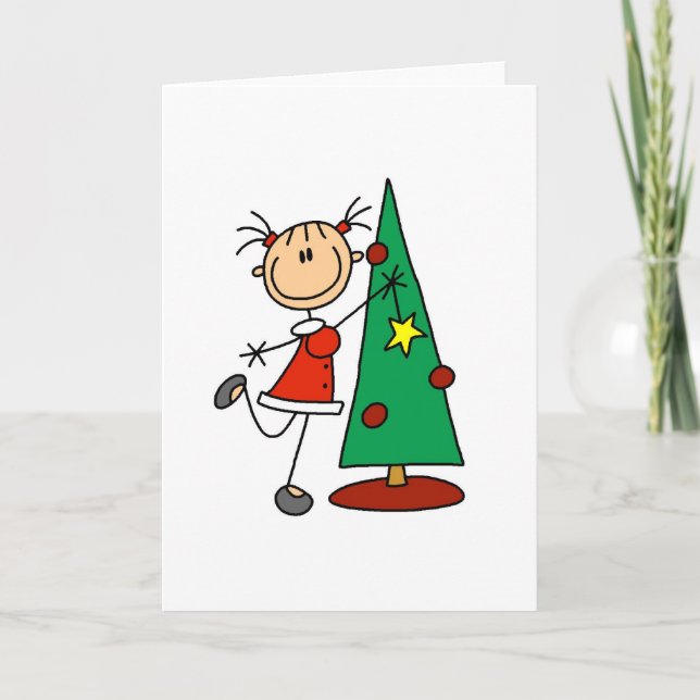 Stick Figure Holiday  Tree Card (Front)