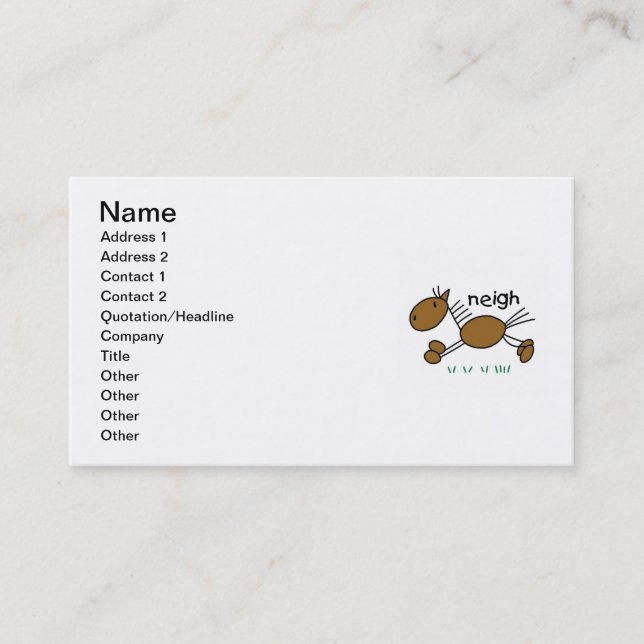 Stick Figure Horse T-shirts and Gifts Business Card (Front)