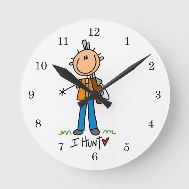 Stick Figure Hunter Round Clock (Front)