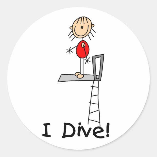 Stick Figure I Dive Tshirts and Gifts Classic Round Sticker (Front)