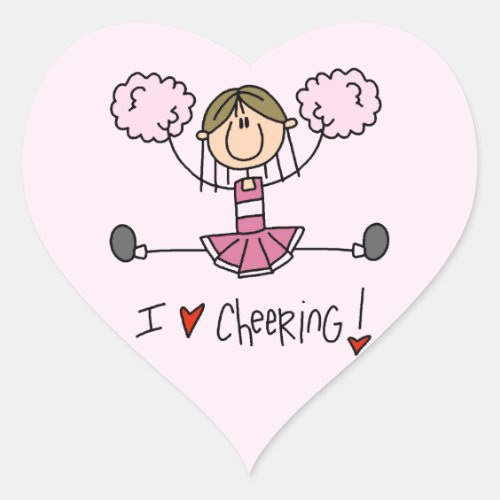 Stick Figure I Love Cheering T_shirts and Gifts Heart Sticker