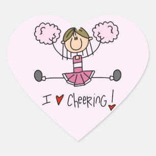 Stick Figure I Love Cheering T-shirts and Gifts Heart Sticker