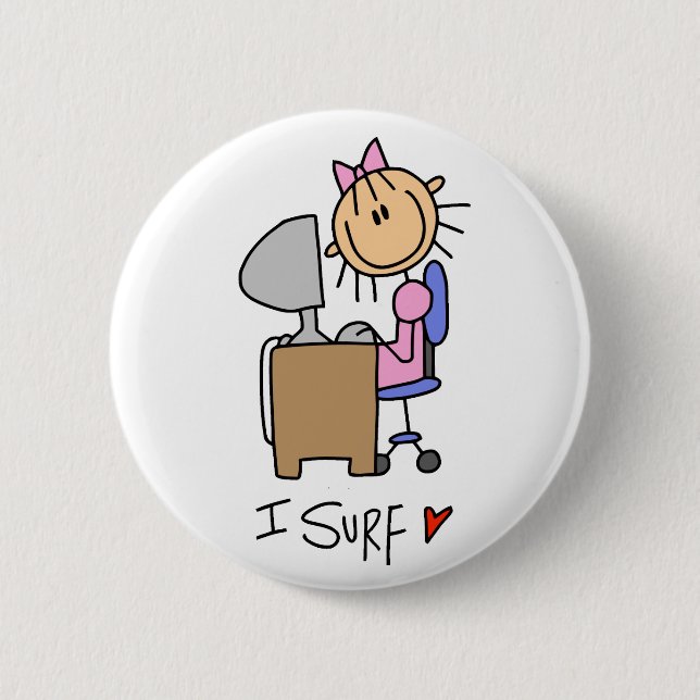 Stick Figure Internet Surfer Button (Front)