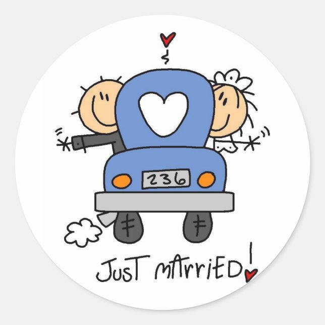 Stick Figure Just Married Classic Round Sticker (Front)