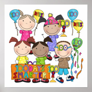 Stick Figure Kids 100 Days Smarter Poster