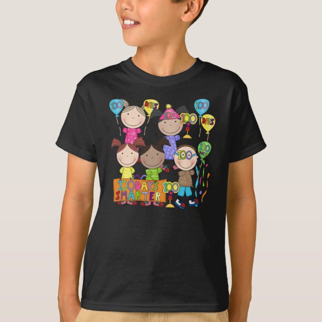 Stick Figure Kids 100 Days Smarter T-Shirt (Front)