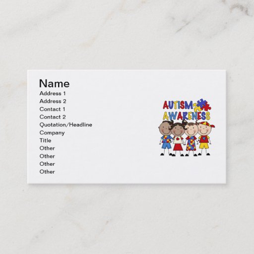 Customizable Stick Figure Kids Autism Awareness Business Card Templates
