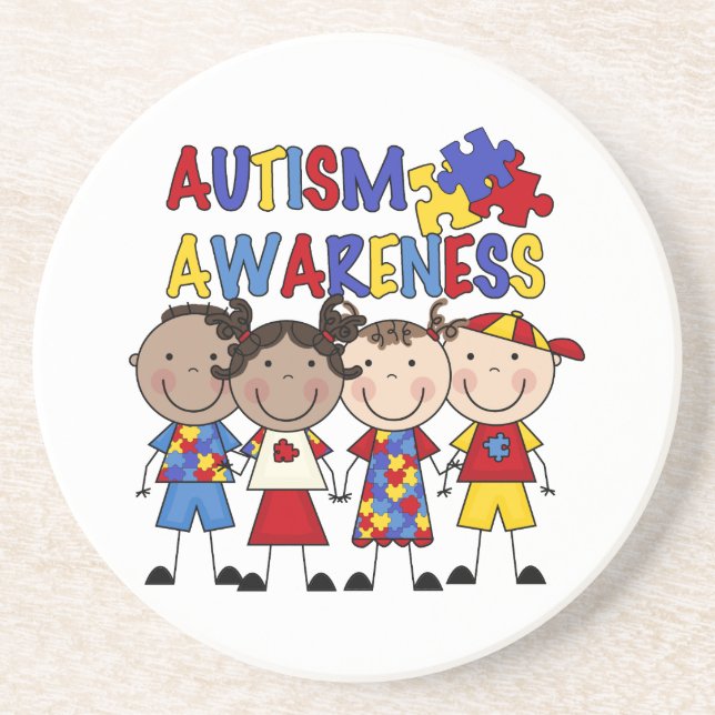 Stick Figure Kids Autism Awareness Coaster (Front)