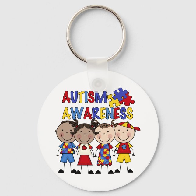 Stick Figure Kids Autism Awareness Keychain (Front)