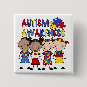 Stick Figure Kids Autism Awareness Pinback Button