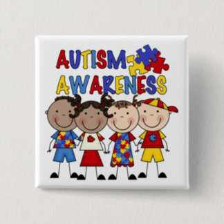 Stick Figure Kids Autism Awareness Pinback Button