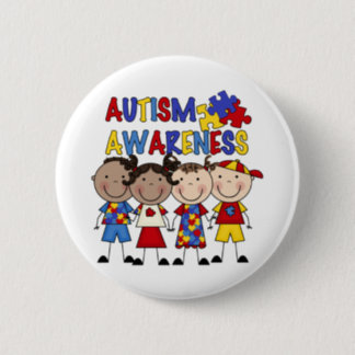 Stick Figure Kids Autism Awareness Pinback Button