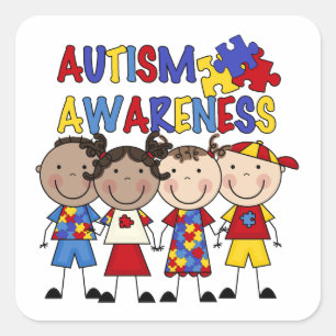 Stick Figure Kids Autism Awareness Square Sticker