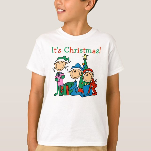 Stick Figure Kids It's Christmas T-shirt (Front)