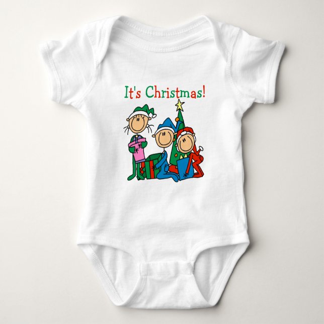 Stick Figure Kids It's Christmas Tshirts and Gifts (Front)