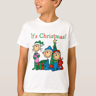 Stick Figure Kids It's Christmas Tshirts and Gifts