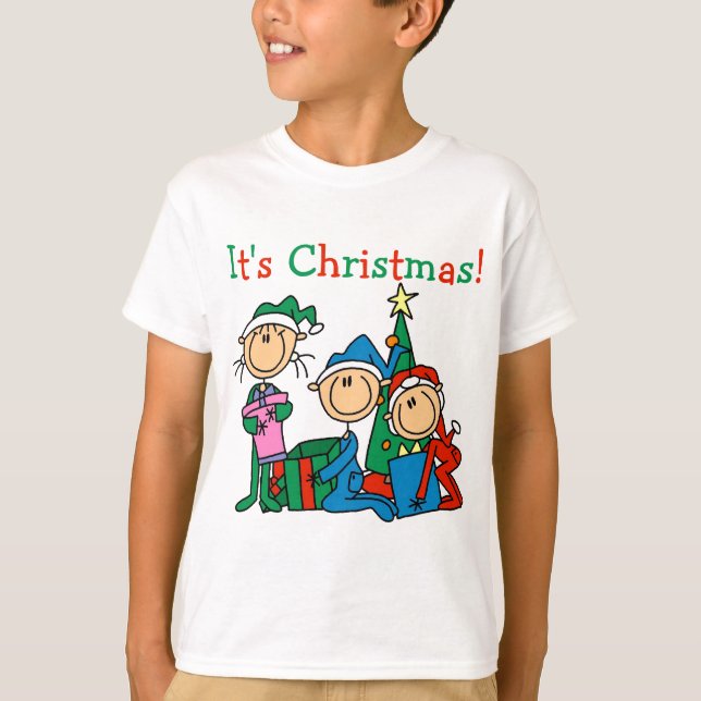 Stick Figure Kids It's Christmas Tshirts and Gifts (Front)