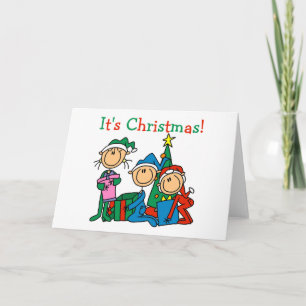 Stick Figure Kids It's Christmas Tshirts and Gifts Holiday Card