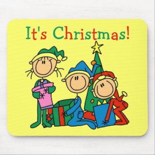 Stick Figure Kids It's Christmas Tshirts and Gifts Mouse Pad