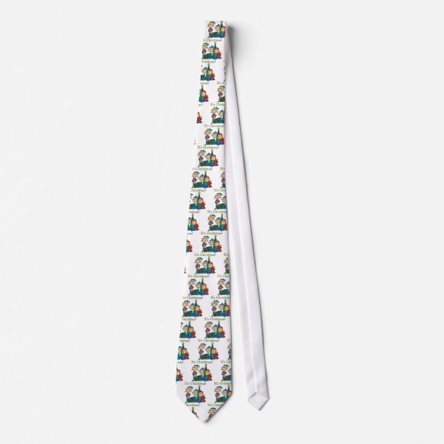 Stick Figure Kids It's Christmas Tshirts and Gifts Neck Tie (Front)