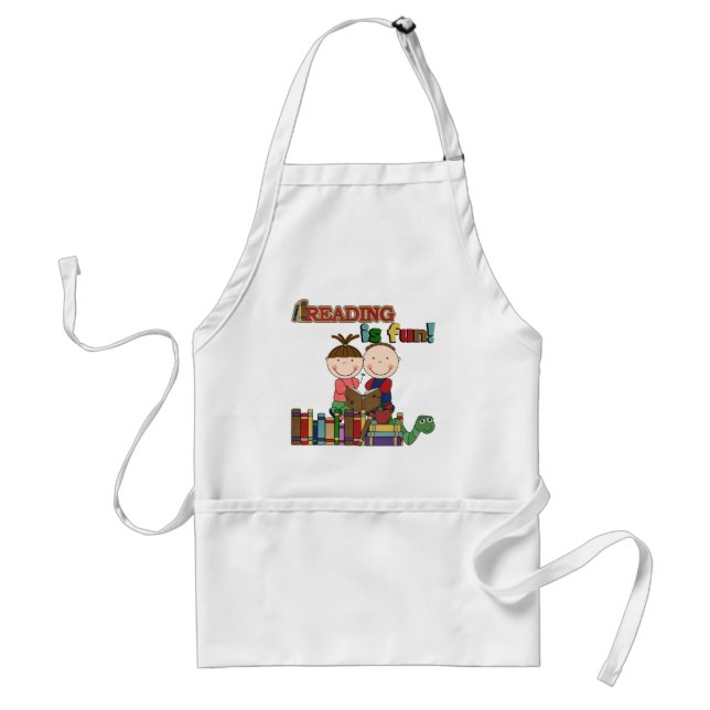Stick Figure Kids Reading is Fun Adult Apron (Front)