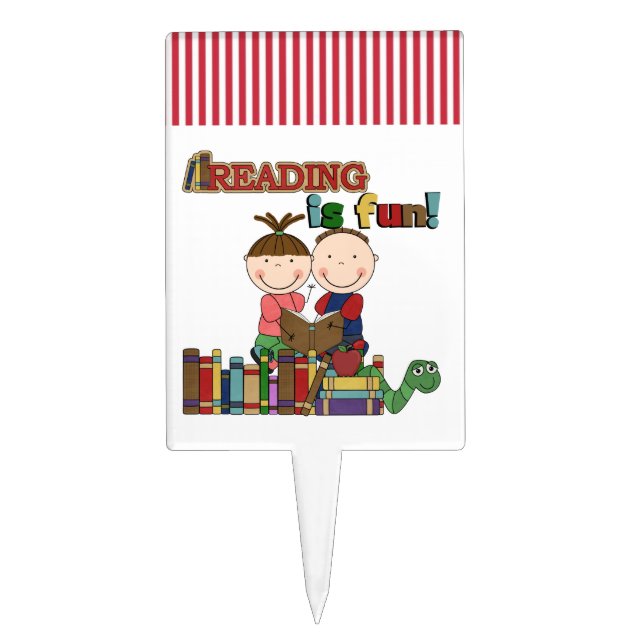 Stick Figure Kids Reading is Fun Cake Topper (Front)