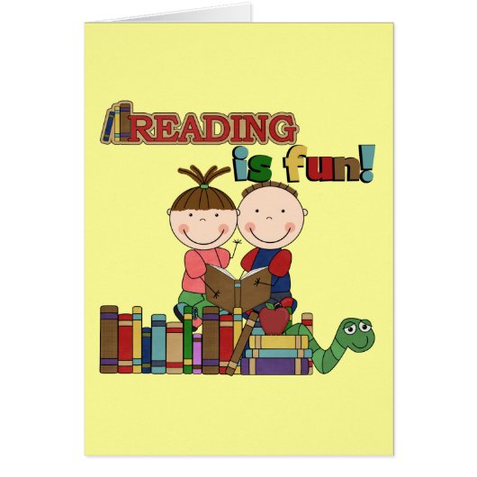 Stick Figure Kids Reading is Fun Cards (Front)