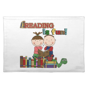 Stick Figure Kids Reading is Fun Cloth Placemat