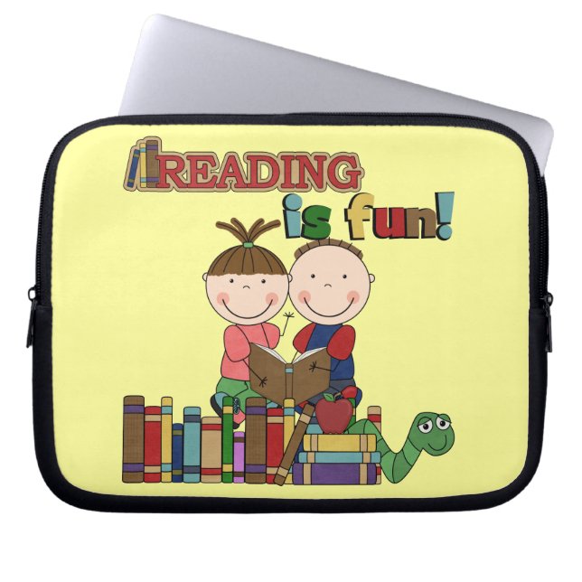 Stick Figure Kids Reading is Fun Laptop Sleeve (Front)