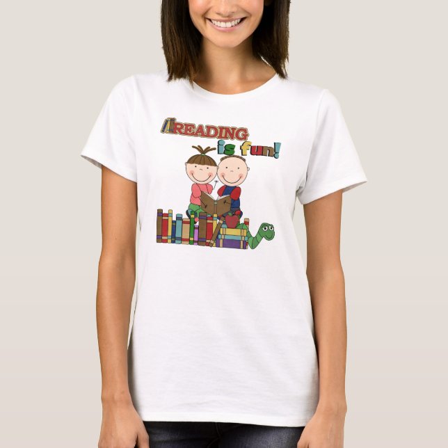 Stick Figure Kids Reading is Fun T-Shirt (Front)