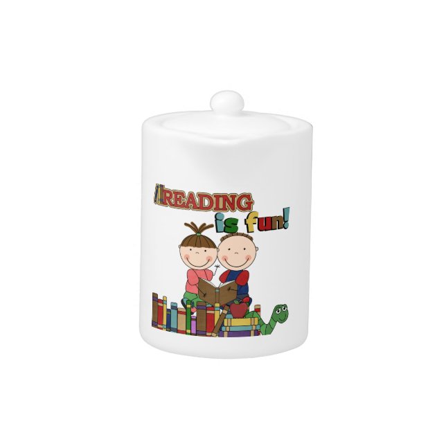 Stick Figure Kids Reading is Fun Teapot (Front)