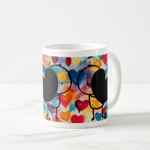 Stick Figure Love: Big Heart & Colorful Background Coffee Mug