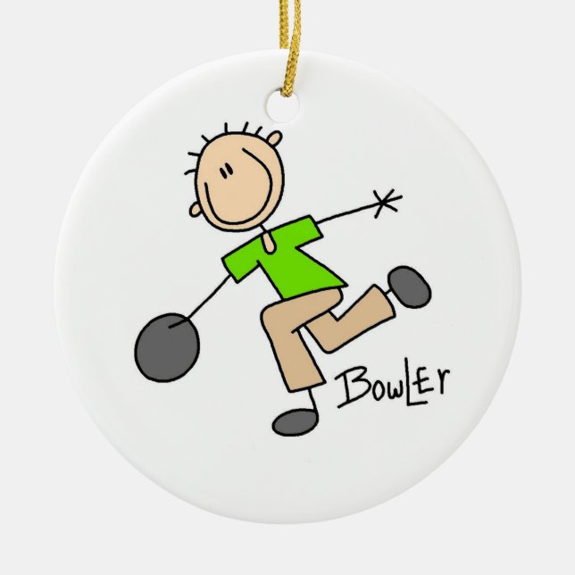 Stick Figure Male Bowler T-shirts and GIfts Ceramic Ornament (Front)