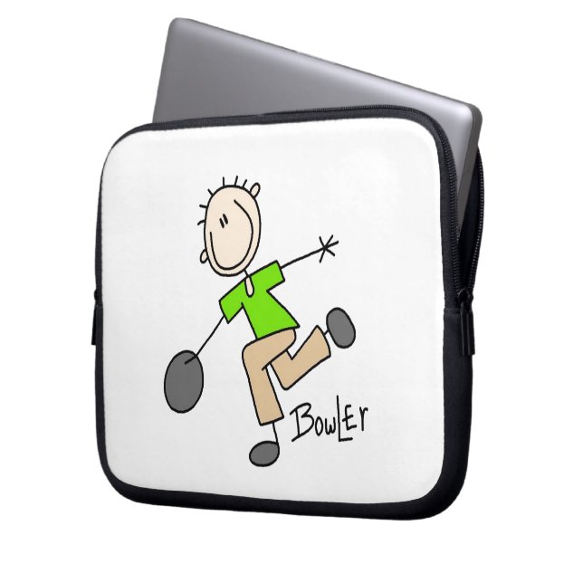 Stick Figure Male Bowler T-shirts and GIfts Laptop Sleeve (Front Left)