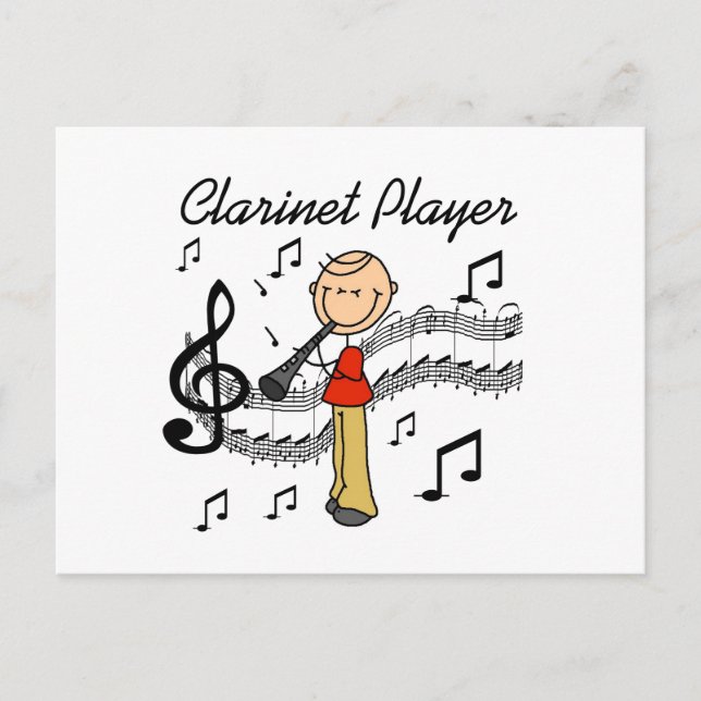 Stick Figure Male Clarinet Player Tshirts and Gift Postcard (Front)