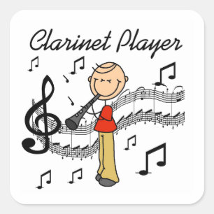 Stick Figure Male Clarinet Player Tshirts and Gift Square Sticker