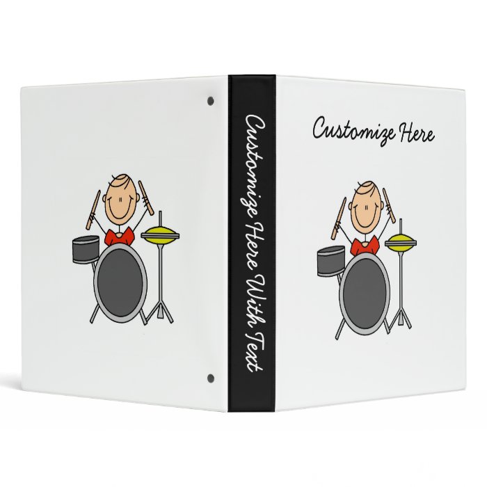 Stick Figure Male Drummer T shirts and Gifts 3 Ring Binders