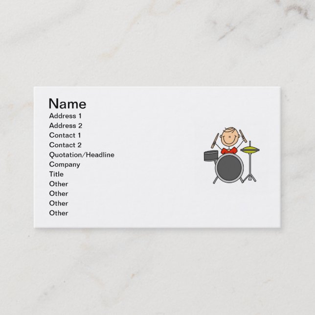 Stick Figure Male Drummer T-shirts and Gifts Business Card (Front)