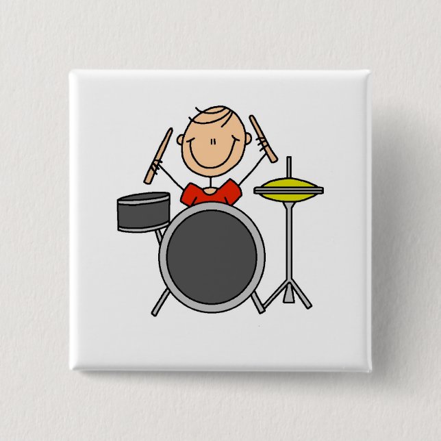 Stick Figure Male Drummer T-shirts and Gifts Pinback Button (Front)