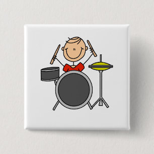 Stick Figure Male Drummer T-shirts and Gifts Pinback Button