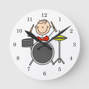 Stick Figure Male Drummer T-shirts and Gifts Round Clock