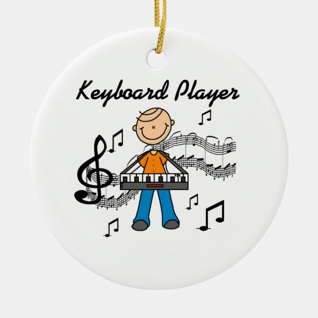 Stick Figure Male Keyboard Player Gifts Ceramic Ornament (Front)